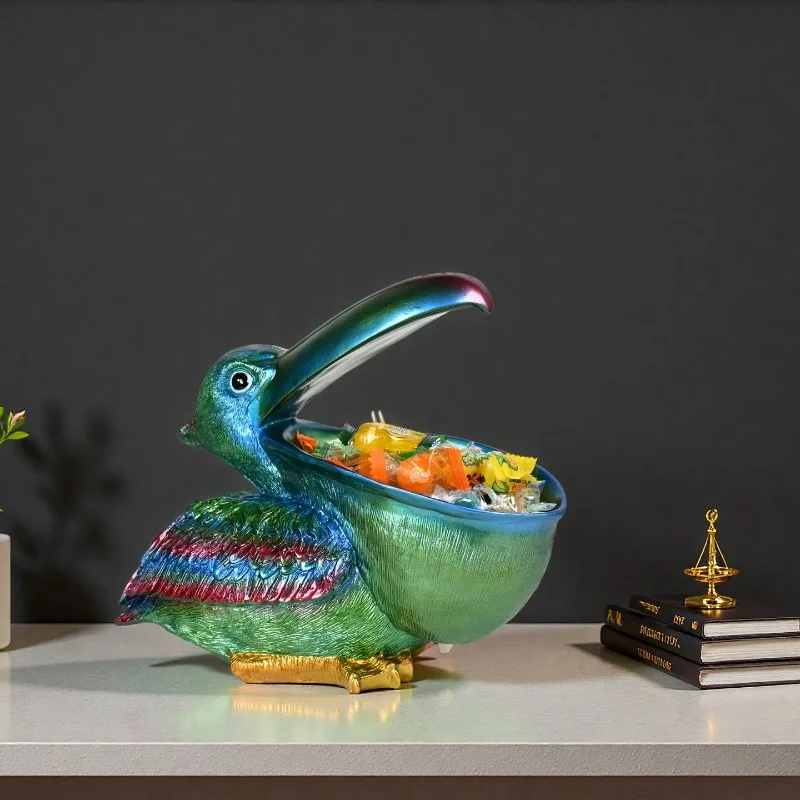 Big Mouthed Bird and Pelican Statue, Storage Ornament, Living Room Soft Decoration Key, Entrance Storage Resin Home Decoration