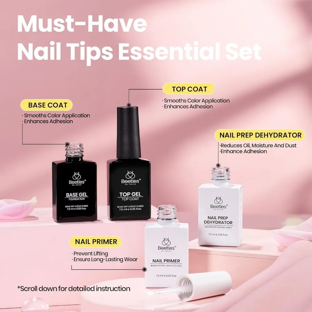 Kit de pointes d'ongles en acrylique moyen Stiletto avec colle, déshydrateur, apprêt, base et couche de finition, mini lampe UV en 16 tailles