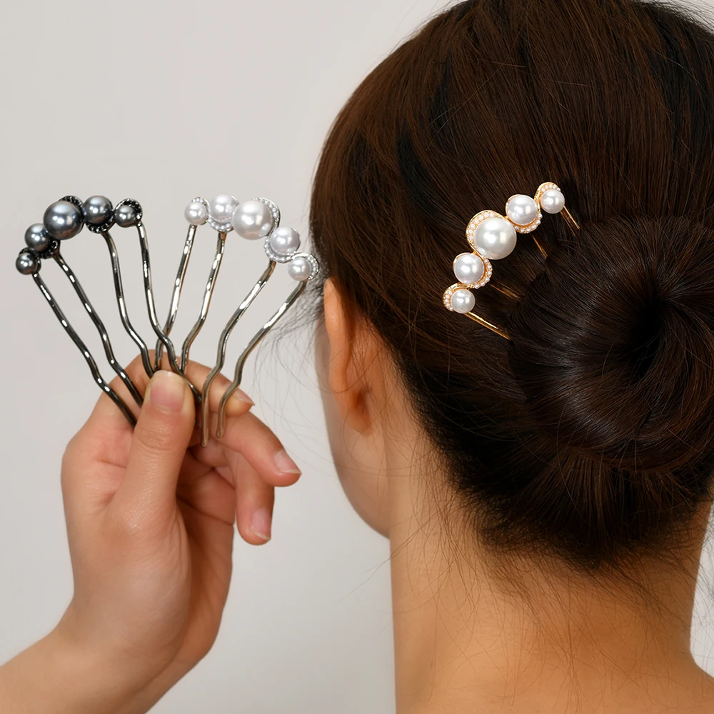 A U-shaped fixed hairpin for a bun hairstyle, a high-end female style alloy broken hair comb with four teeth