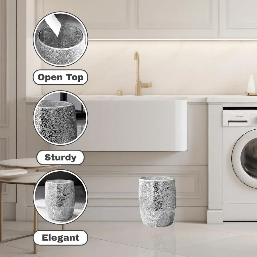 

Современный мусорный бак для ванной комнаты, серебряная мозаика, стекло 5 л, 7x10, роскошная корзина для мусора для туалета, спальни, офиса, кухни, декоративная