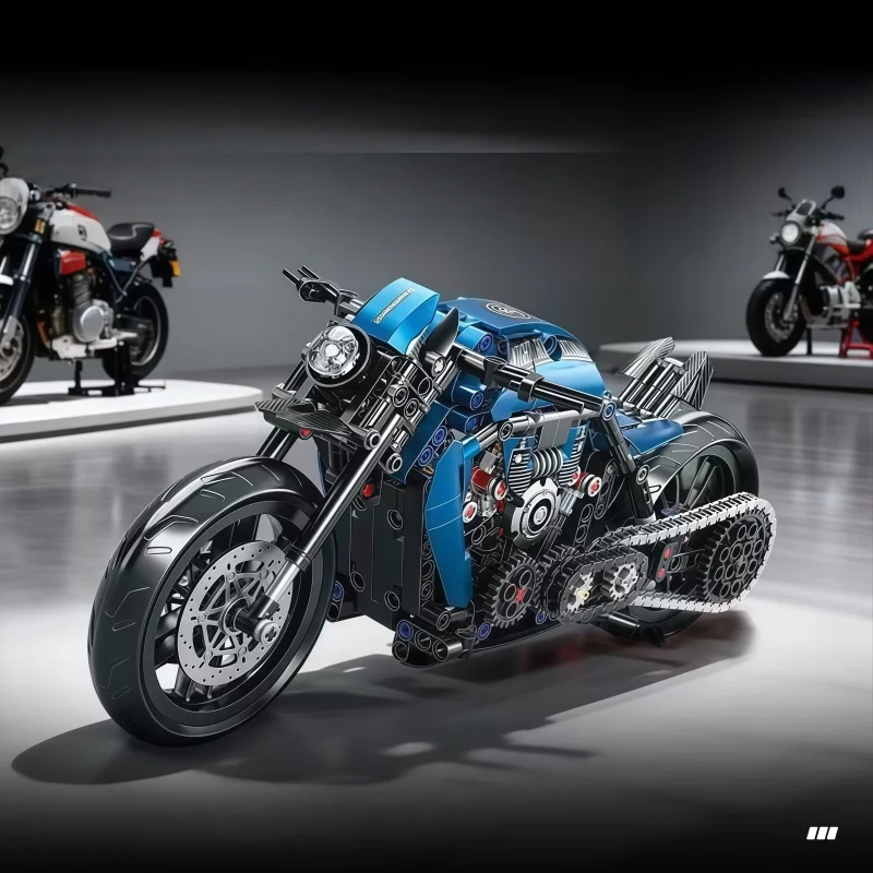 

V-Twin Engine Motorcycle Construction Bricks | Realistic Chain Drive | STEM Engineering Toy for Hobbyists