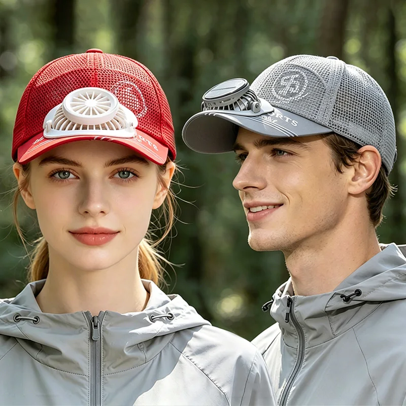 Wiederaufladbare Ventilator-Baseballkappe Sommer Solarenergie Damen Sonnenhüte Kühles Netzgewebe Damen Sommerhut Outdoor Reise Herren Sporthüte