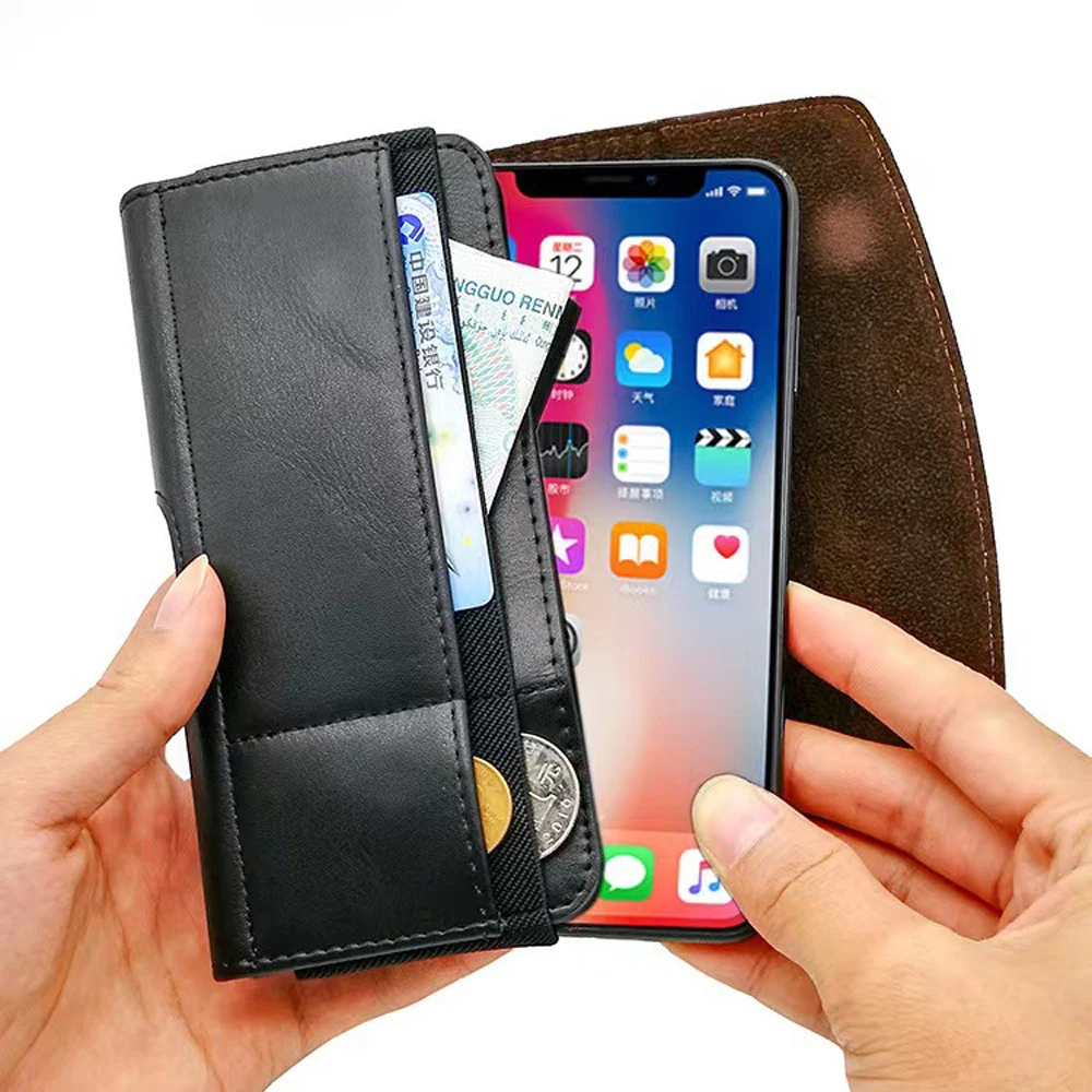 Universal Leather Phone Holster Belt Clip Case For iPhone 16 15 14 13 Pro Max Samsung S24 S23 Huawei Xiaomi Men Waist Bag Cover