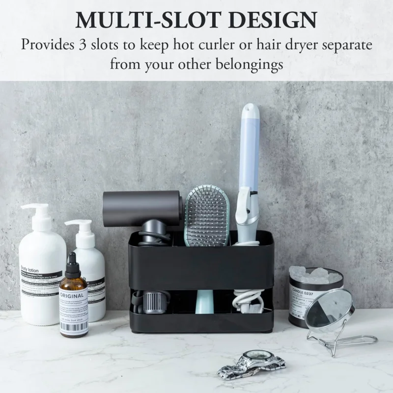 현대적인 벽걸이형 블랙 메탈 스타일링 및 액세서리 3개 슬롯이 있는 내열성 홀더, 살롱 핫 오거나이저