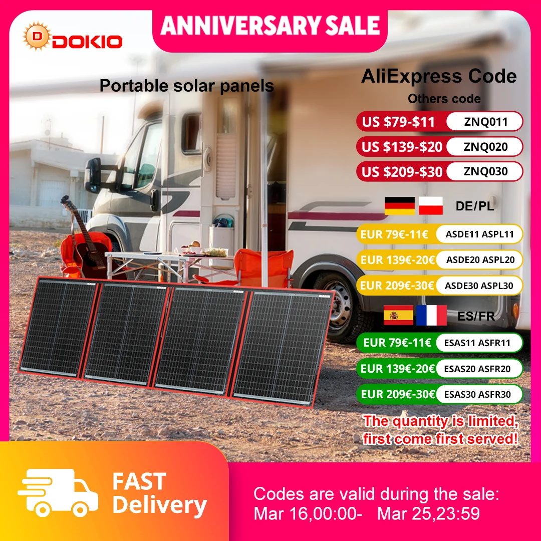 Dokio 160 W tragbares faltbares Solarpanel mit 12-V-Controller, flexibles Solarpanel für Familien-Camping-Ausflug