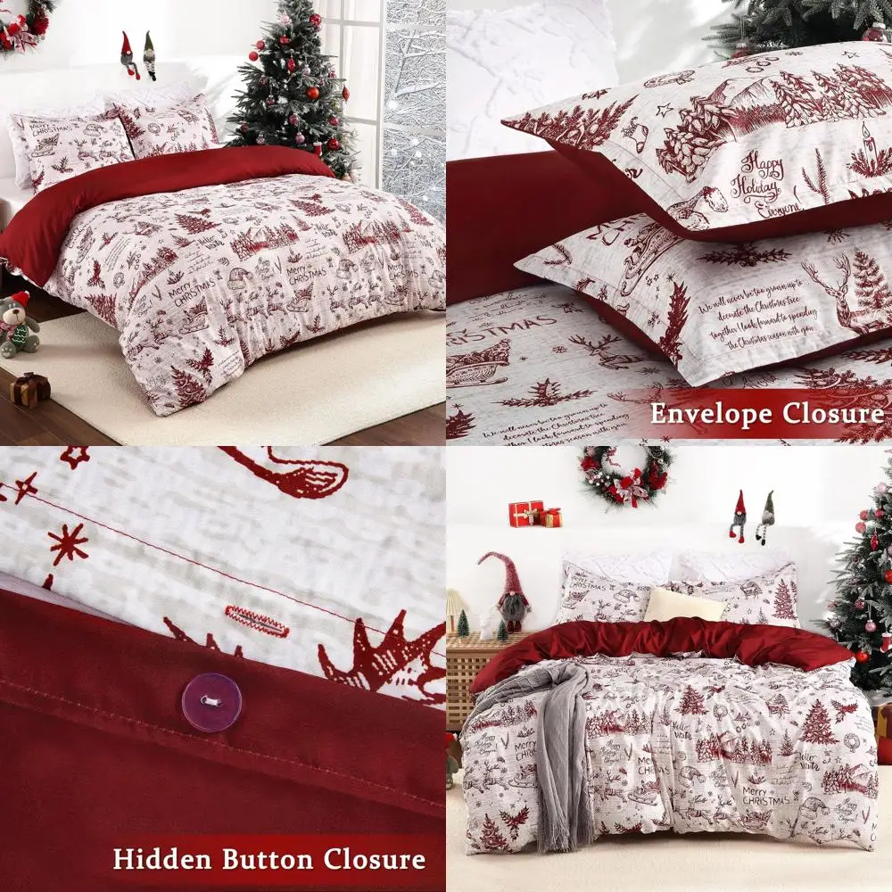

King Size Christmas Holiday Print Duvet Cover Set - Soft Breathable Bedding Decorations (104x90)