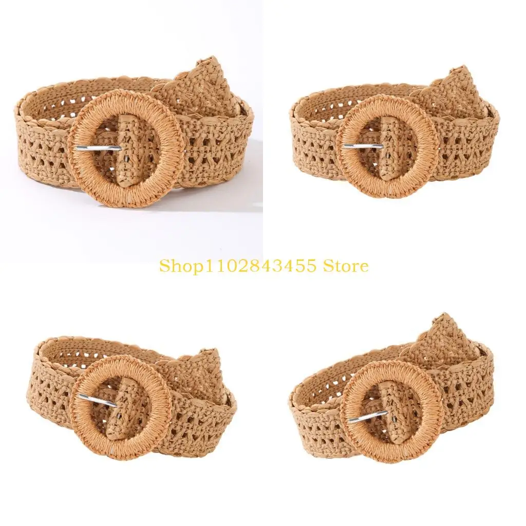 49MC Braided Wide Waist Belt Waistband with Loop Clasp for Dresses and Blouses