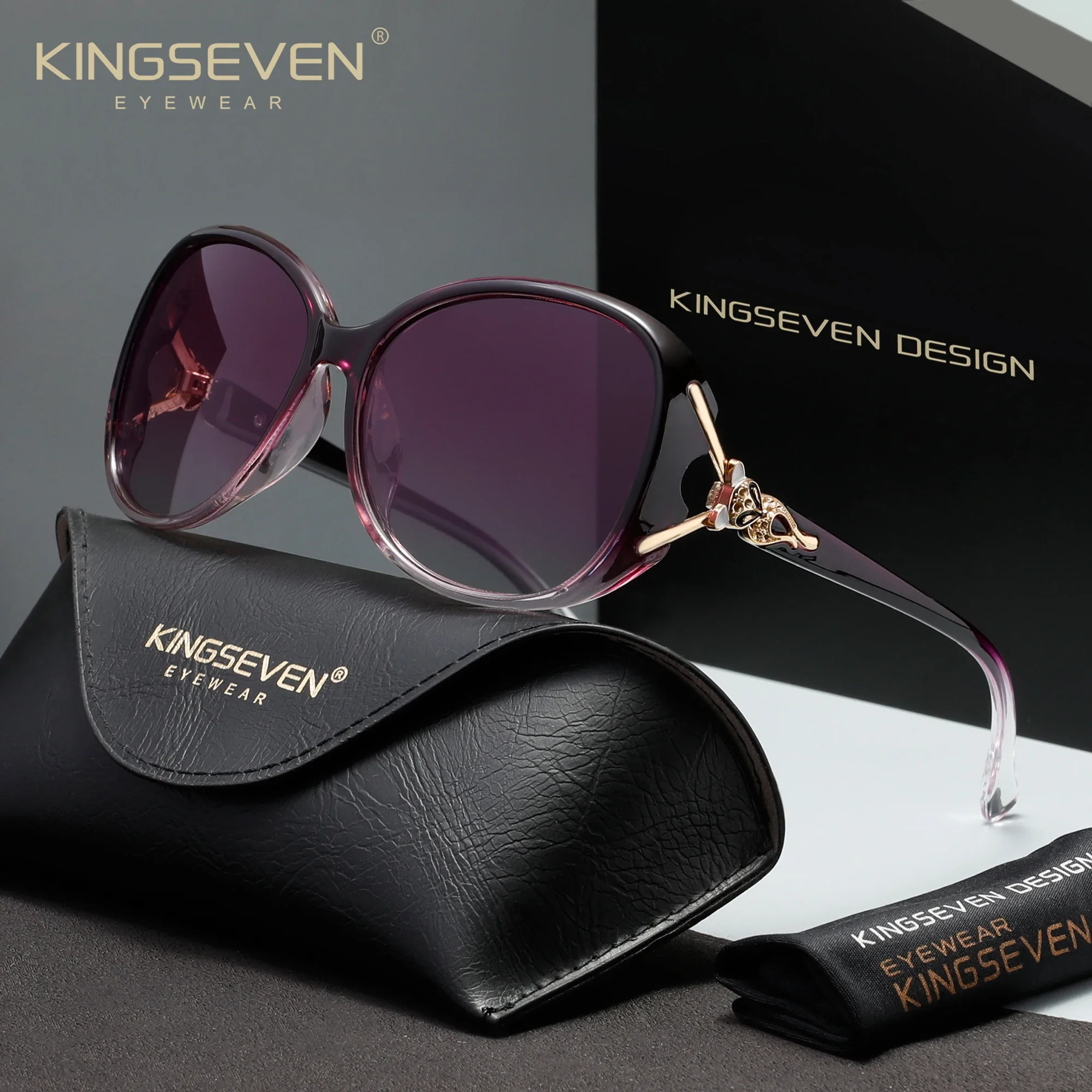 KINGSEVEN Trendy Fashion Ladies Sunglasses UV400 Polarized Anti-glare Fox Oval Shopping Luxury Eyewear