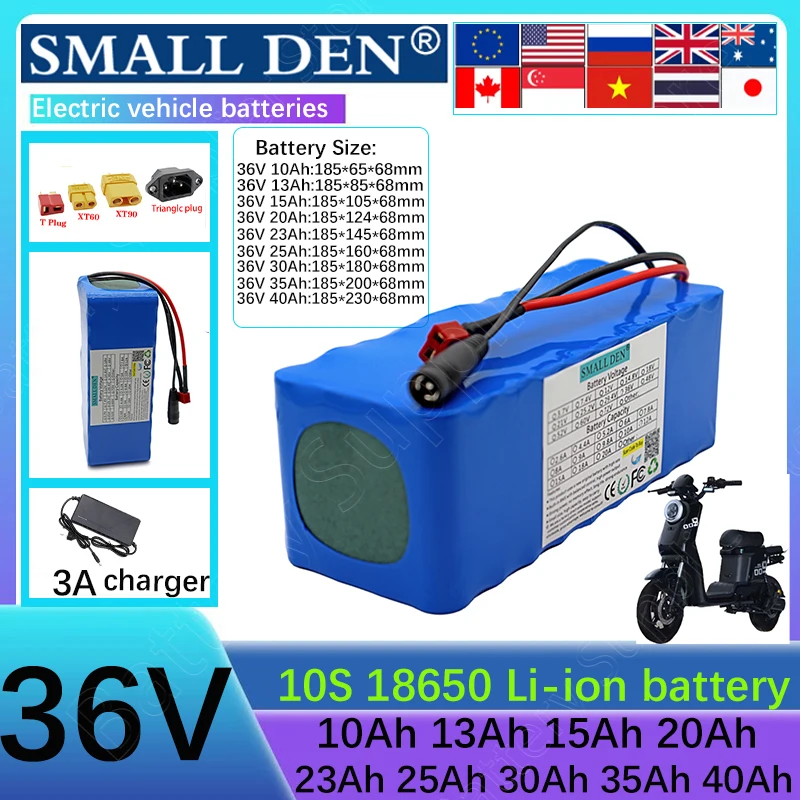 36V 40Ah 35Ah 30Ah 25Ah 23Ah 20Ah 15Ah 13A 10A Neuer 18650 Lithium-Akku 1000W Geeignet für verschiedene Elektrowerkzeuge + 3A-Ladegeräte