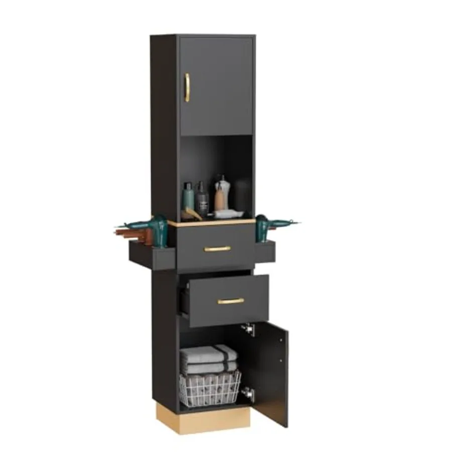 

Salon Station for Hair Stylist Barber Station Hair Salon Equipment with 2 Drawers 2 Storage Cabinet 6 Hair Dryer Holders for Ha