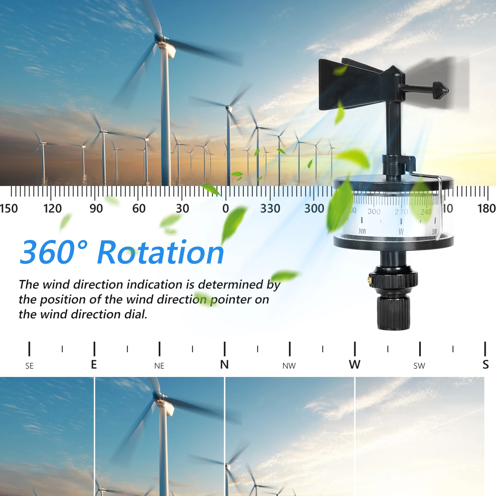 Sensore di direzione del vento Campass 360 gradi 16 direzioni utilizzando con la precisione dei dati dell\'anemometro per la vela elettricità