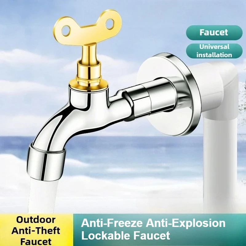 Grifo Exterior Antirrobo, Anticongelante, Antiexplosión, con Cierre, Resistente al Sol, para Lavadora, Fregadero, Piscina, Grifo de Cobre Fino