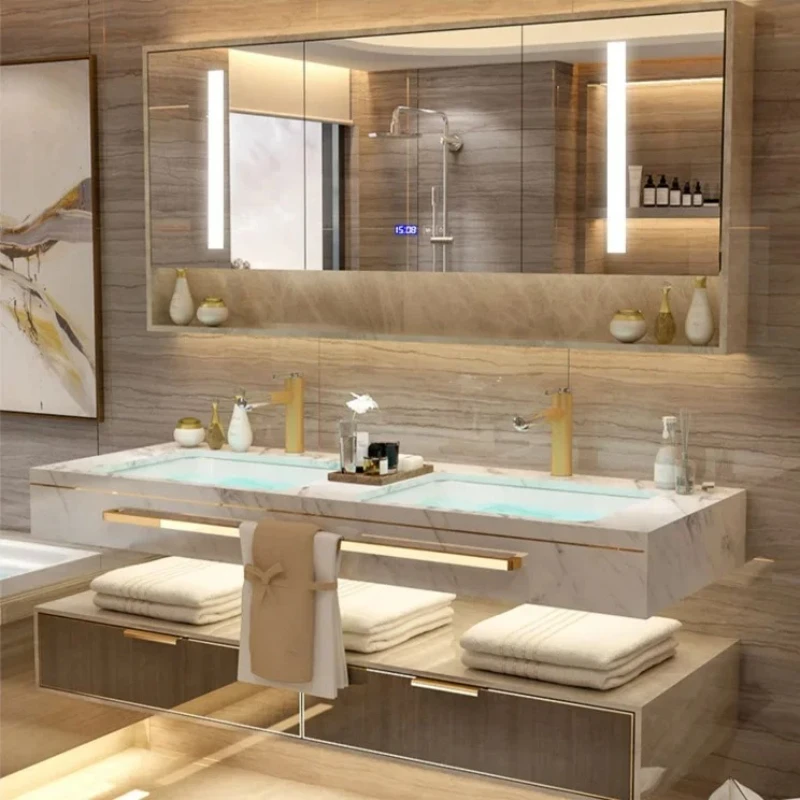 

Luxury Wall Mounted Bathroom Vanity with Ceramic Sink Large Mirror Solid Wood Drawers Floating Bathroom Vanity Cabinet Furniture