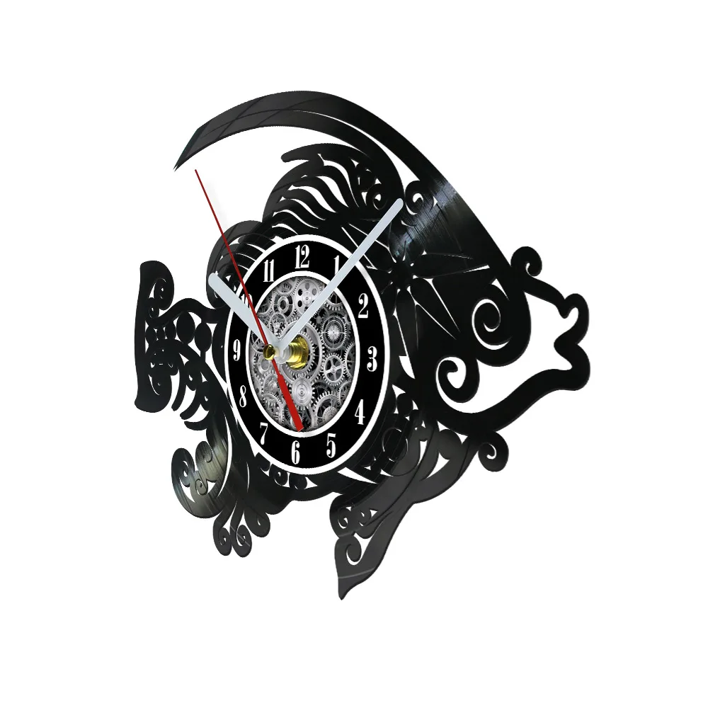 Steampunk Fish Vinyl LP Record Wall Clock for Bedroom Living Room Fishing Home Decor Laser Cut Music Album Longplay Wall Clock