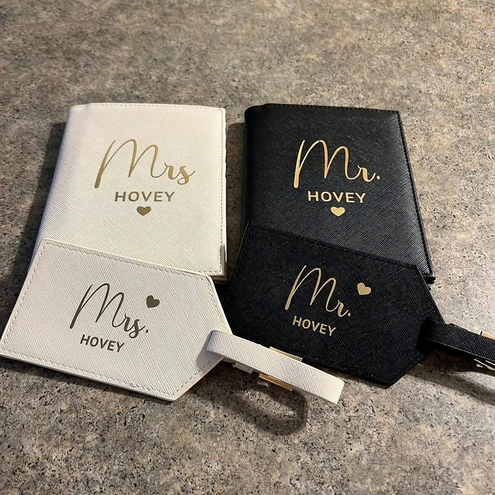 Custom Wedding Gift Personalized Mr&Mrs Passport Holder Luggage Tag Set Travel Leather Cover Monogram Wallet Case Christmas Gift