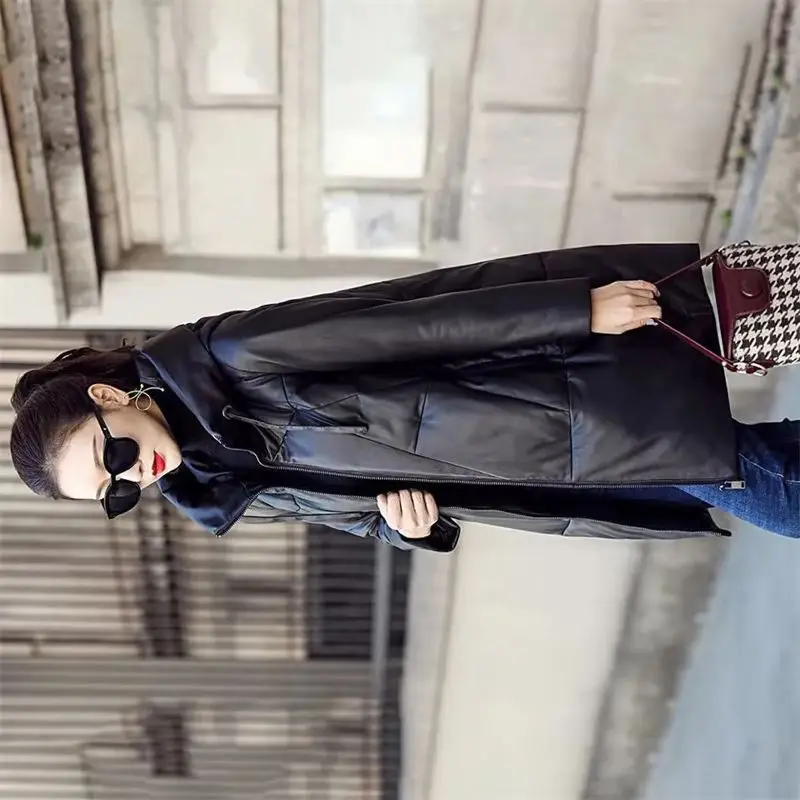 PU Leather Cotton-Padded Jacket Female Winter  2026New Korean Women Parkas Long Loose Warm Cotton Padded Coat Large Size 6XL Top