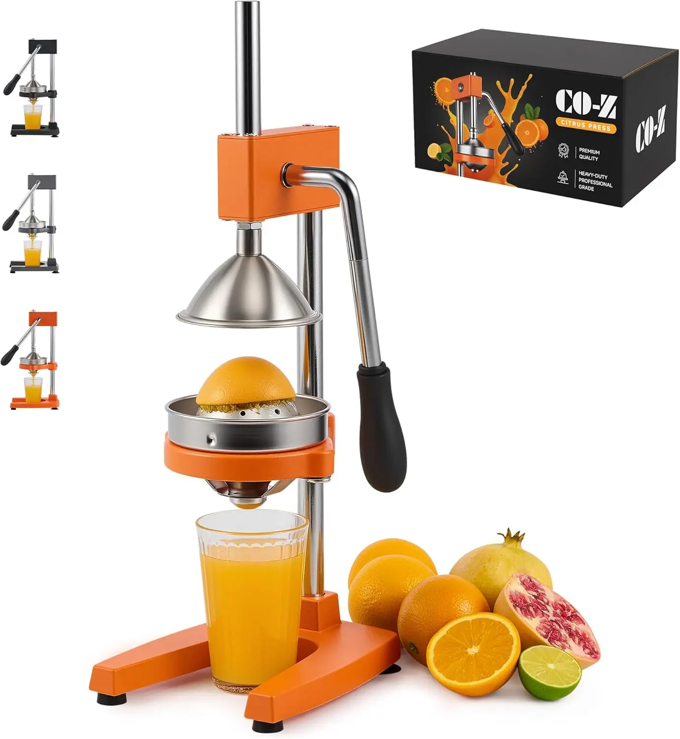 Professional Heavy-Duty Manual Citrus Juicer with Conical and Flat Press Plates - Lemon Squeezer for Orange, Pomelo, Lime, Lemon