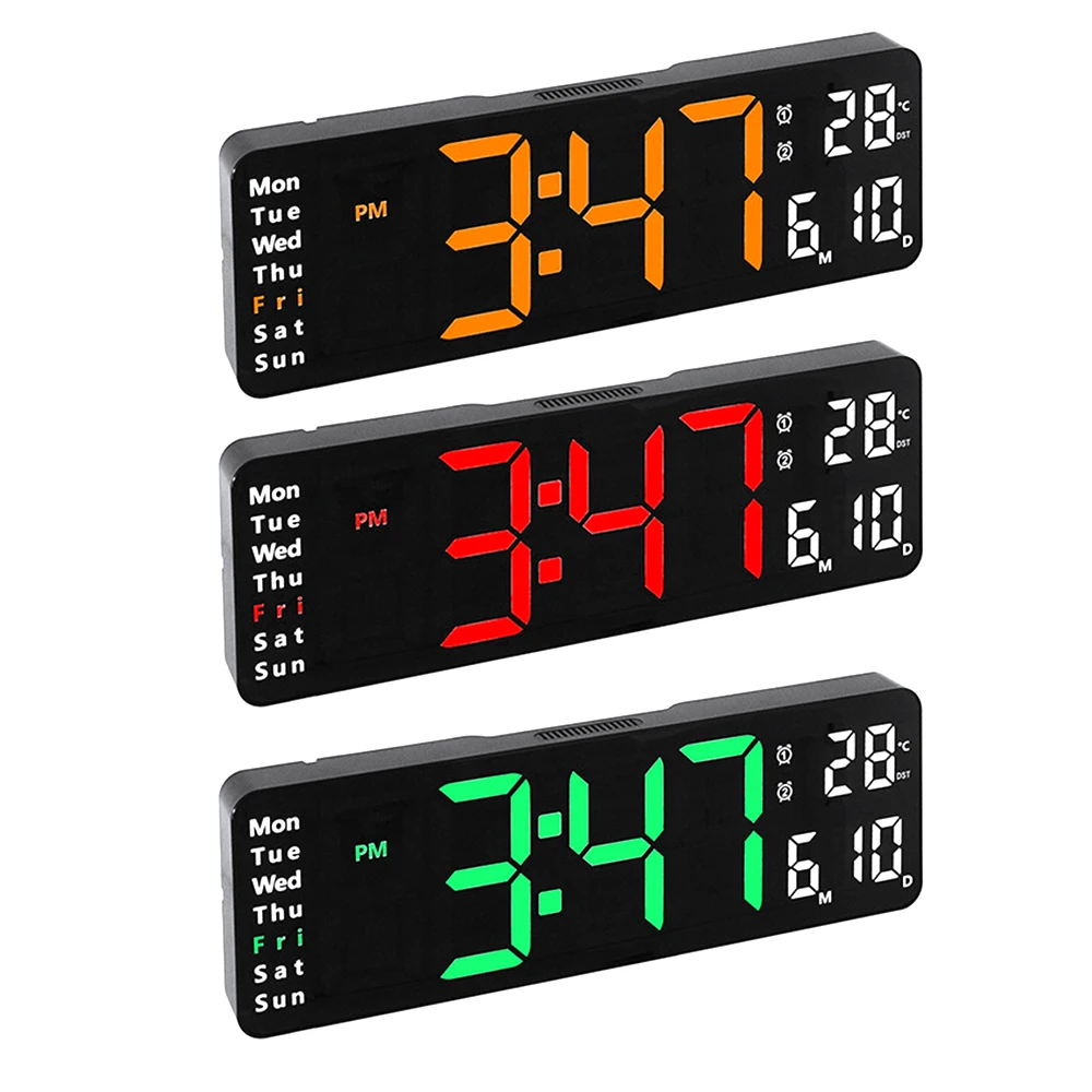 13 Inch Large LED Digital Display Wall Clock Home Decoration Remote Control Temperature Time Date Week Power Off Memory Timer