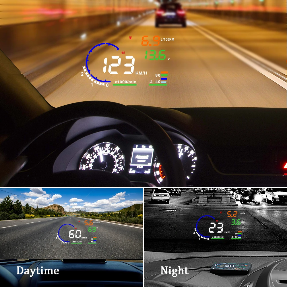 OBD2 On-board Computer A8 HUD Digital Speedometer Windshield Projector Water Temp Overspeed Warning Auto Electronics Accessory