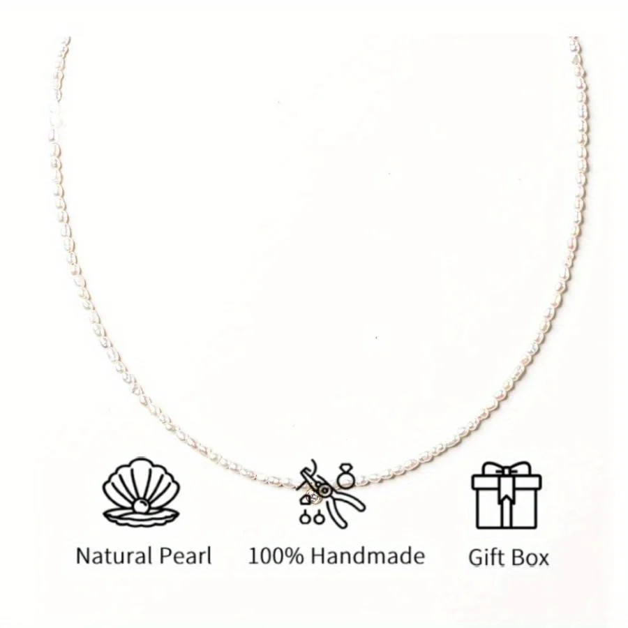 

Mysoya White Rice-shaped Baroque Pearl Necklace Choker 4-5mm Pearls Gift Box for Him her for Birthdays Weddings Valentine's Day