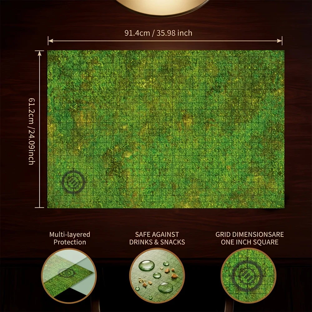 Dry Erase RPG Battle Map Wet & Dry Erase Terrain Grid Reusable Tabletop Gaming Board with Compass Design Reusable RPG Battle Map