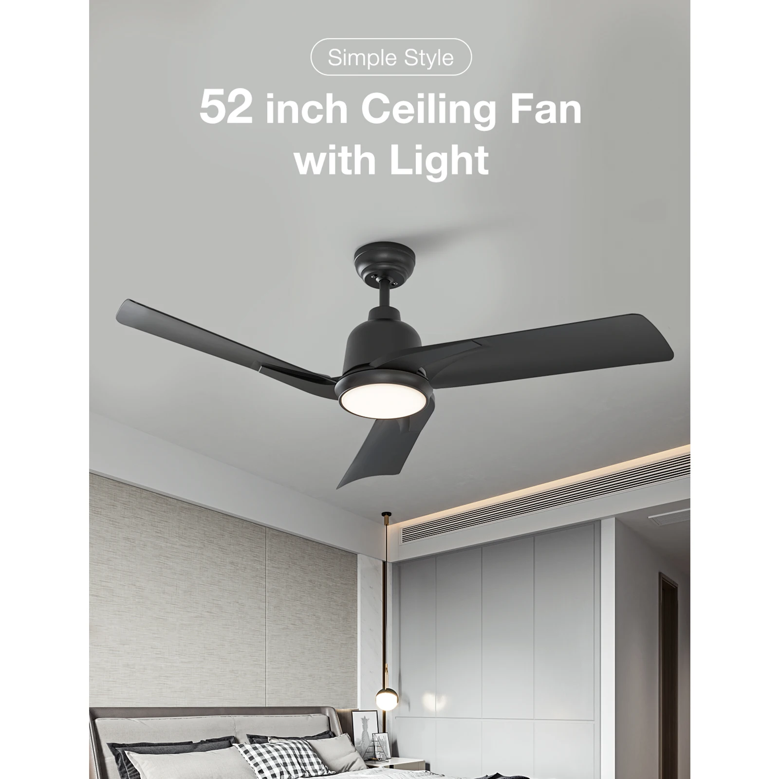 

52-дюймовый (3 лопасти) потолочный вентилятор со светодиодной подсветкой и пультом дистанционного управления