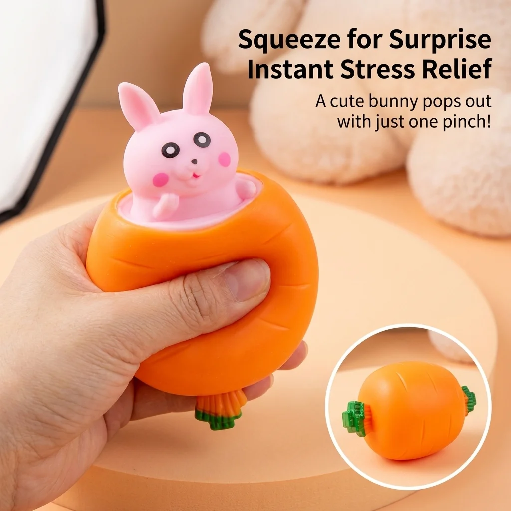 Squeeze Toy Carrot Rabbit Pop Up Stress Relief Toy Cute Bunny Adult Decompression Toy Desktop Ornament Holiday Gift