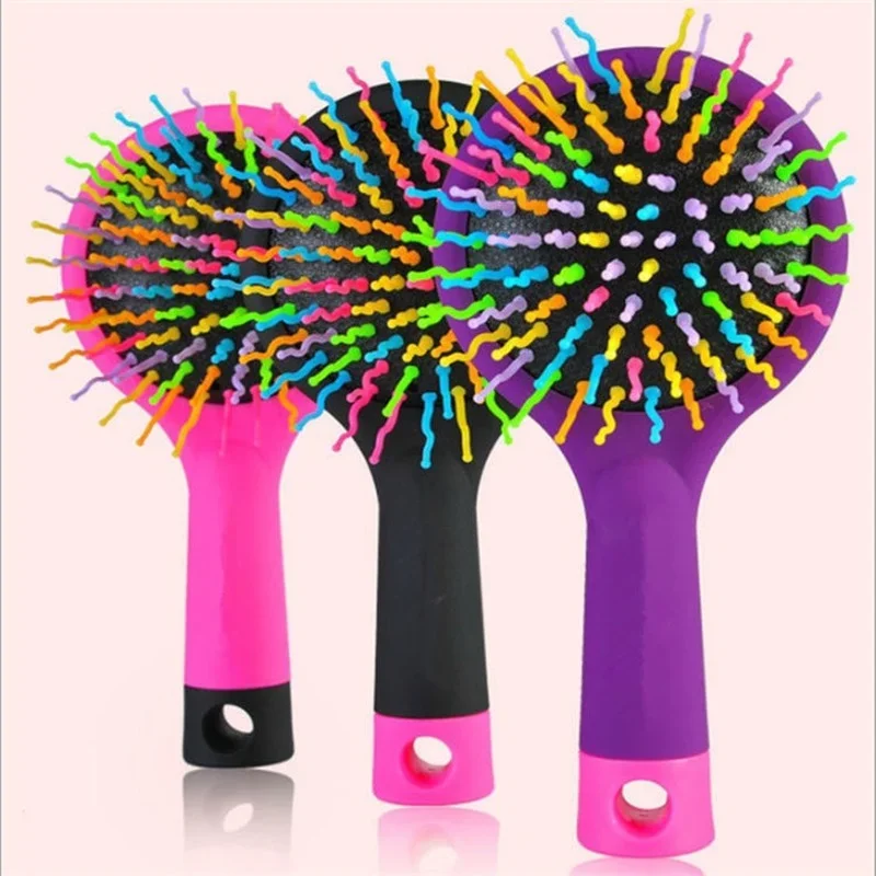 Rainbow Volume Anti-static Curl Straight Massage Comb Hair Brush Hair Care Styling Tools With Mirror