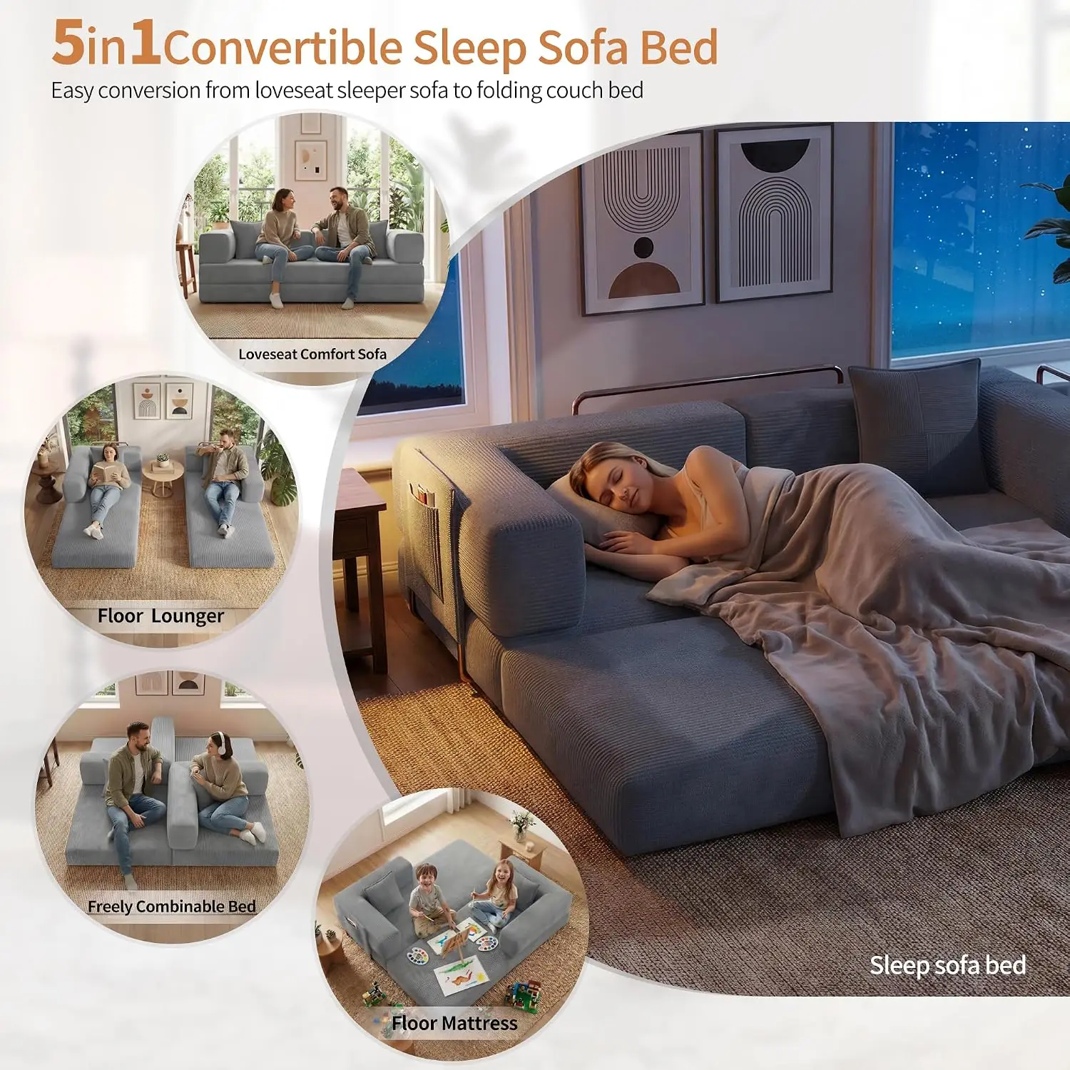 Modern Convertible Sleeper Sofa Bed 6