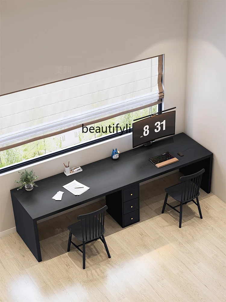 Solid Wood Super Long Desk 3 M Home Minimalist Double Desk Italian Light Luxury Wall-Mounted Large Computer Desk