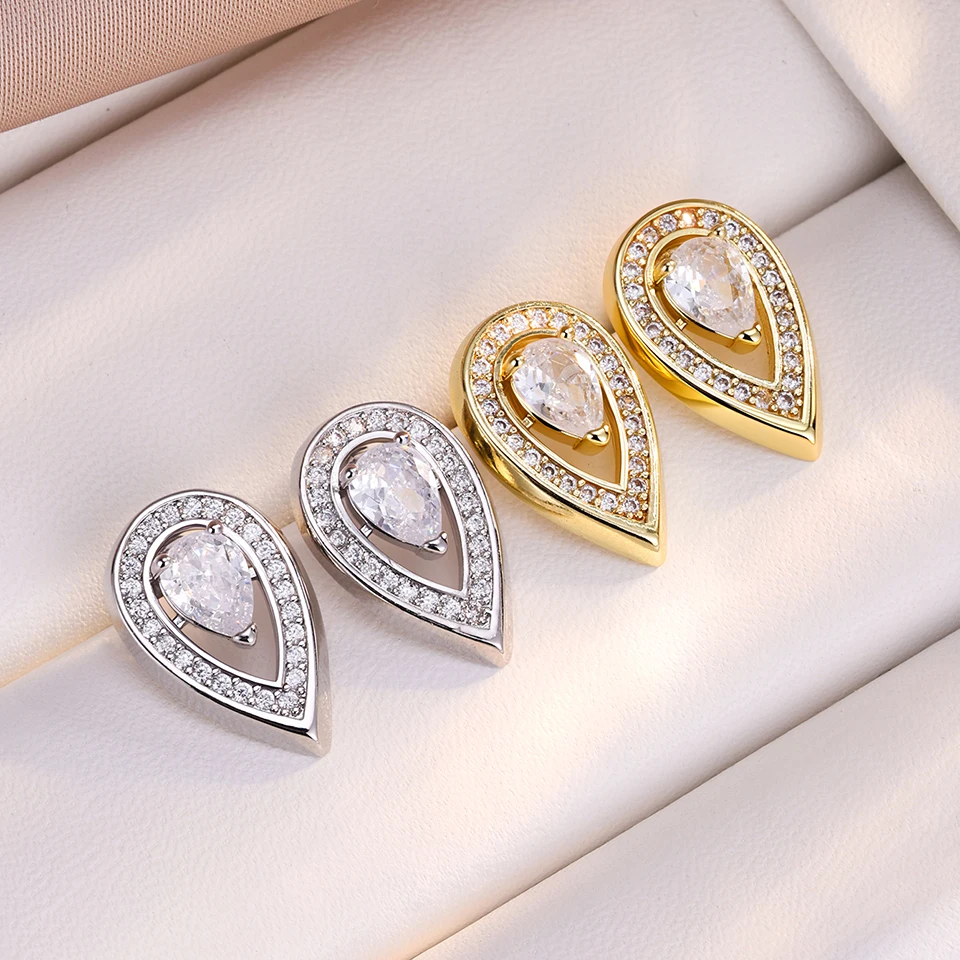 ZAKOL Romantic Teardrop Cubic Zirconia Stud Earrings Fashion White Color Leaf Bridal Earring for Women Wedding Brincos Jewelry