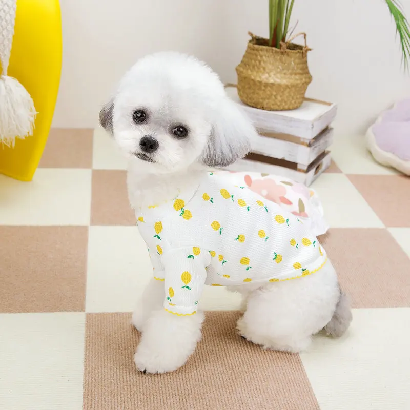 Puppy Summer Clothes Dog T Shirts for Small Dogs Chihuahua Vest Bichon Dog Undershirt Luxury Dog Sweatshirt Cherry Print Apparel