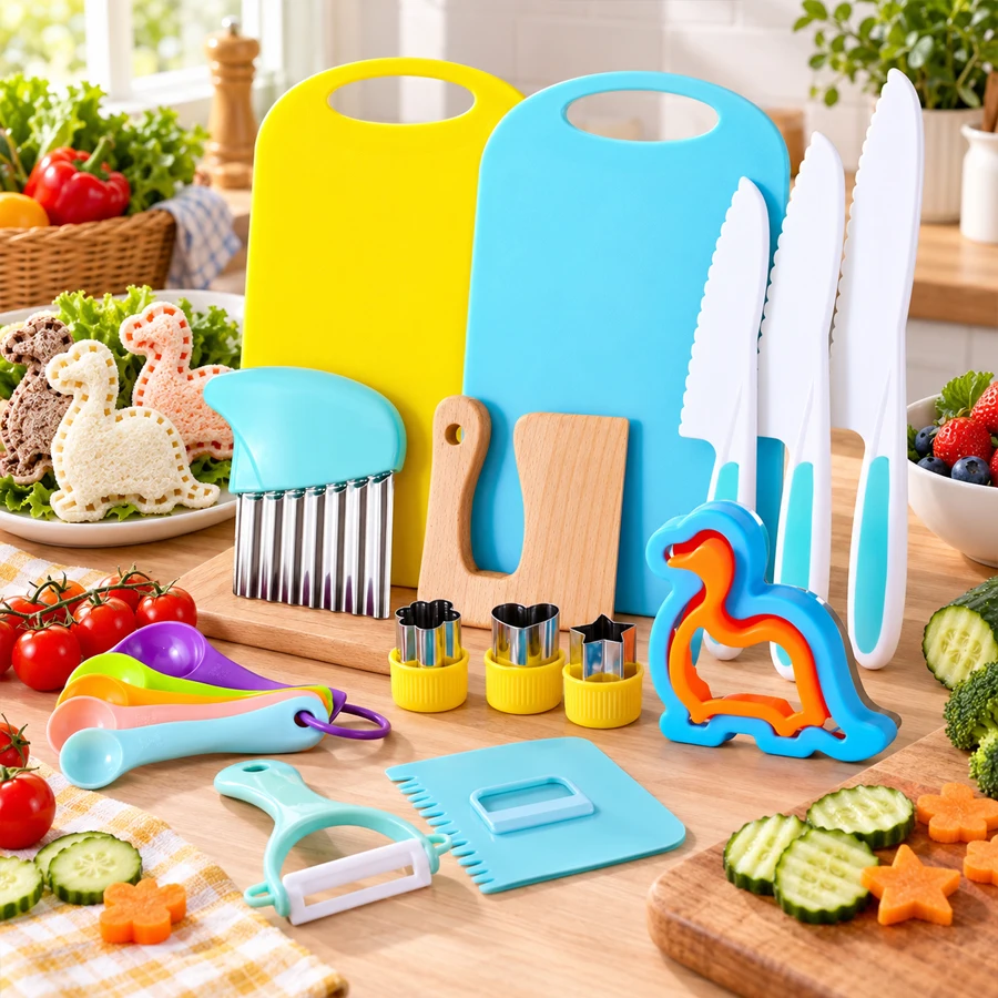 Completed Kids Cooking Cutter Toddler Knife Set Cooking Fruit Peeler DIY Cake Tools Plastic Kitchen Knife Kitchen Accessories