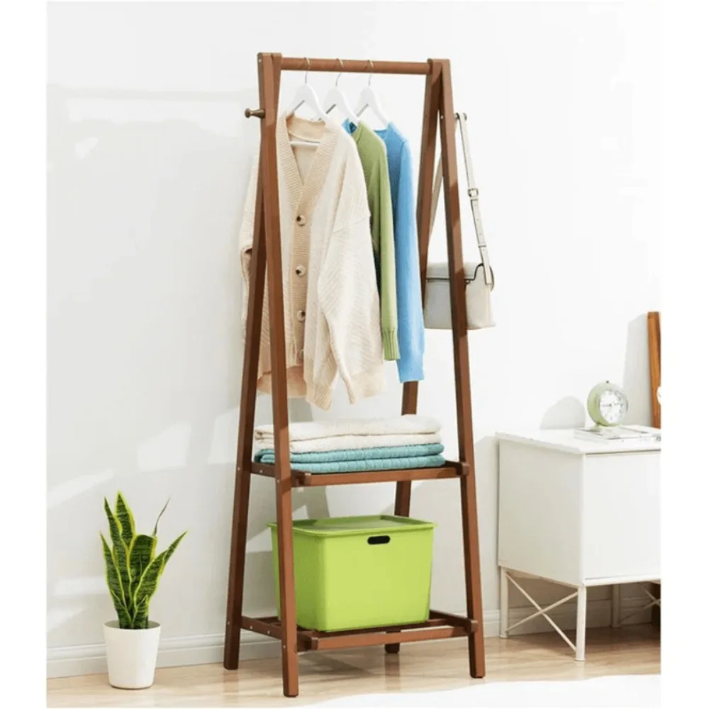 

26" W / 46" W Clothing Garment Rack Clothes Rack Wooden with 2-Tier, Bamboo Garment Rack with Storage Shelf - Space-Saving Close