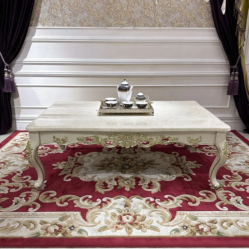 

Французский большой журнальный столик, мраморный прямоугольник, чайный столик в европейском стиле, резьба по дереву, цветочный чайный столик, мебель для гостиной