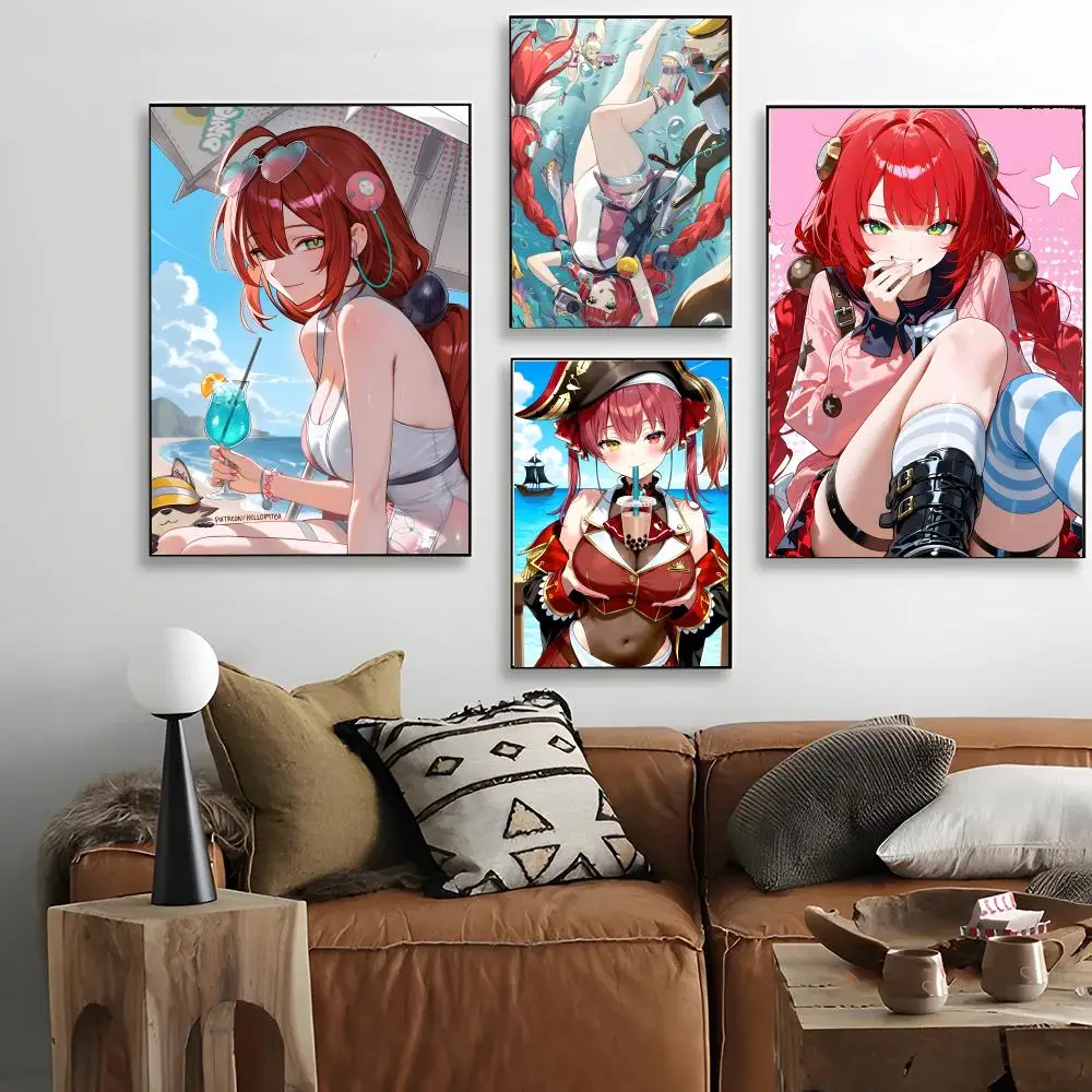 Nautical Cheerful H-Houshou Marine VTuber Anime Vibe Art Poster retro art living room decoration bar Promotional