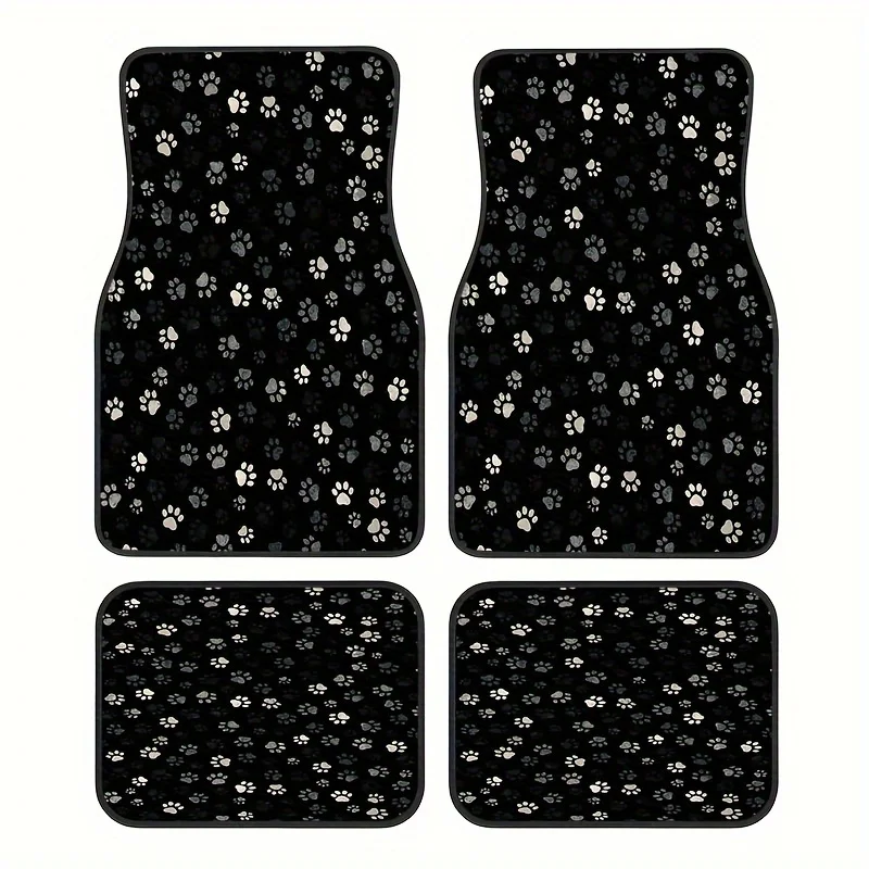 

4pcs Non-Slip Dog Paw Print Floor Mats - Full Coverage Front & Rear Seat Liners With Black/White Pet Design, All-Weather Protect