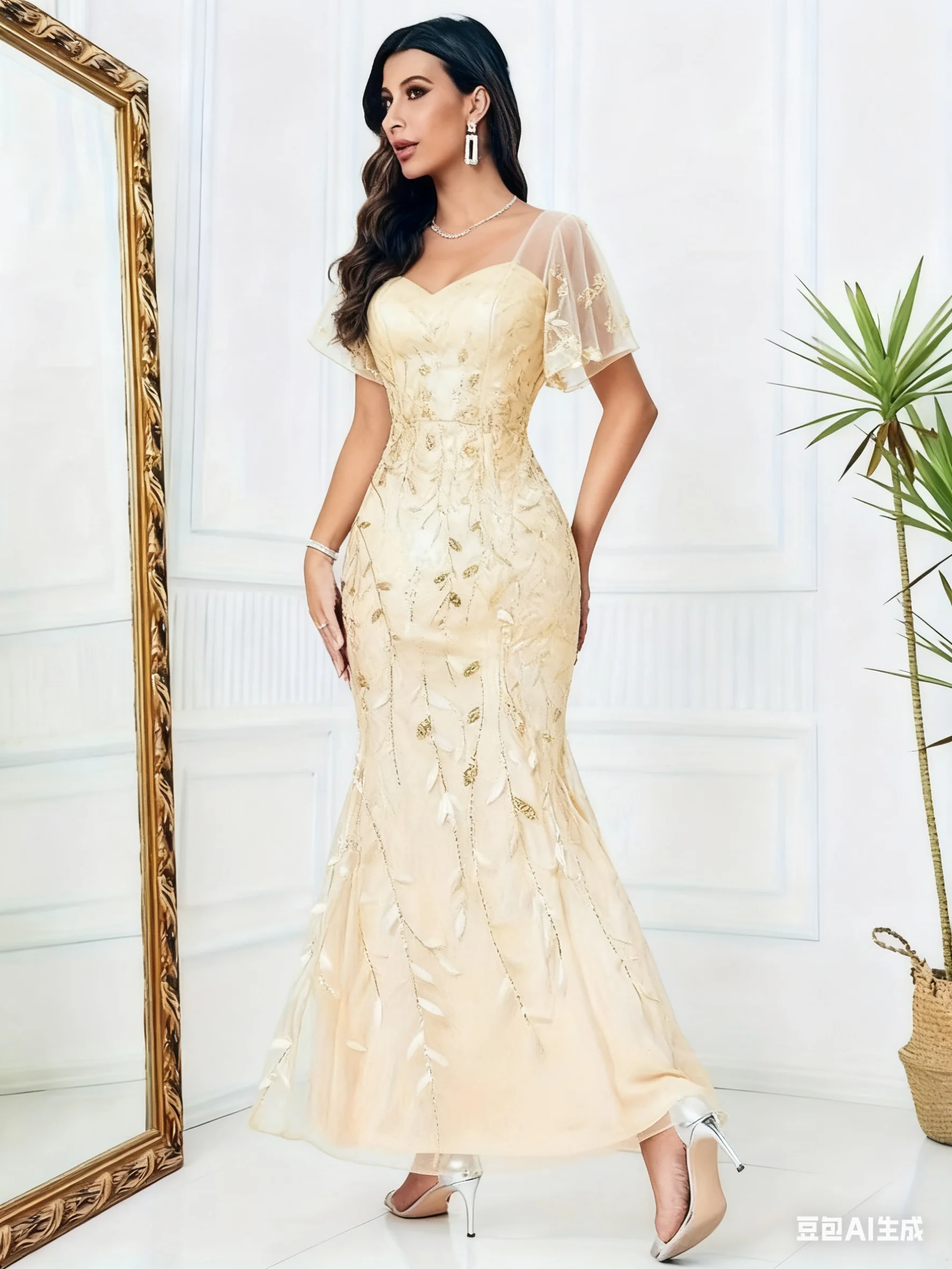 "Sequin Mermaid × V-Neck Design | Champagne Gold Evening Gown Maxi Dress, Easily Mastering Luxury Temperament for Banquets"