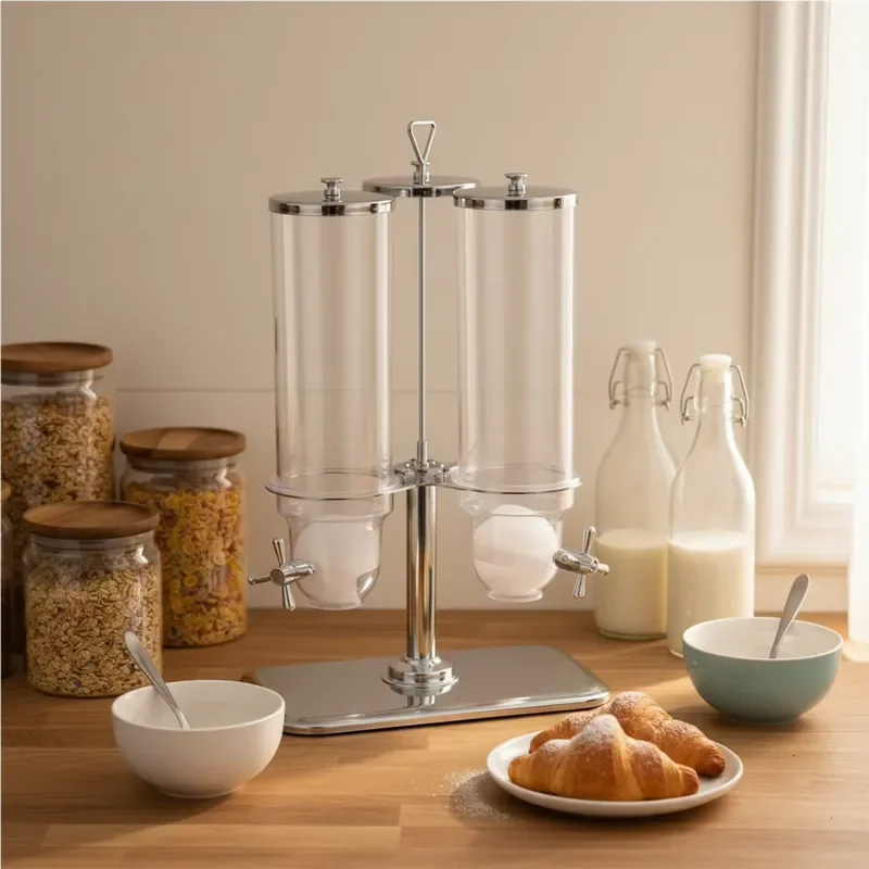 3.5L Stainless Steel Rotary Food Dispenser 3 Can Silver Transparent Dry Grain Cereal Container for Restaurant Buffet Kitchen