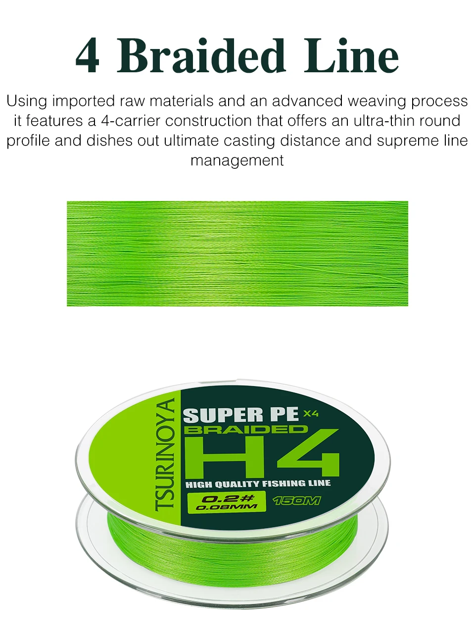Tsurinoya 4 webt pe Angelschnur h4 4-8lb 150m leichtes Spiel Forellen spiel Long Casting 4 Strang geflochtene glatte Multi filament schnur – Detail 11