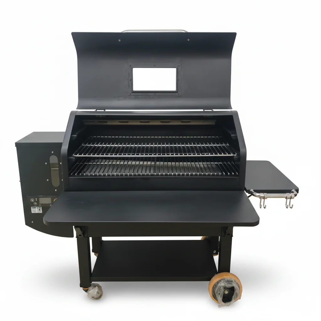 Wood Pellet BBQ Smoker, PID Temperature Control, Heavy Duty Barrel Grill for Outdoor Camping Backyard Party Family Cooking