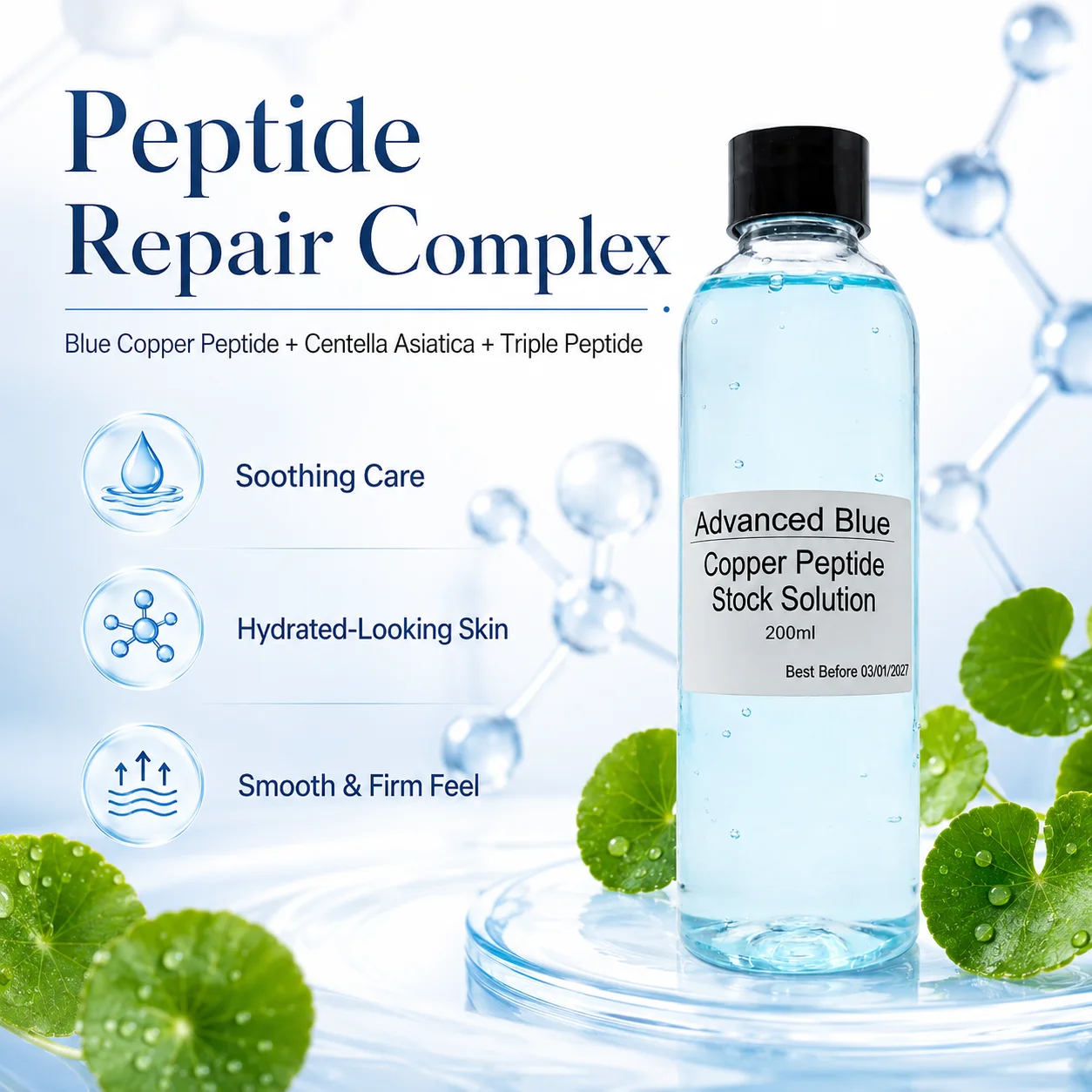 Advanced Blue Copper Peptide Essence 200ml Firming Lifting Skin Triple Peptide Hydrating Solution for Face Body Skin Care