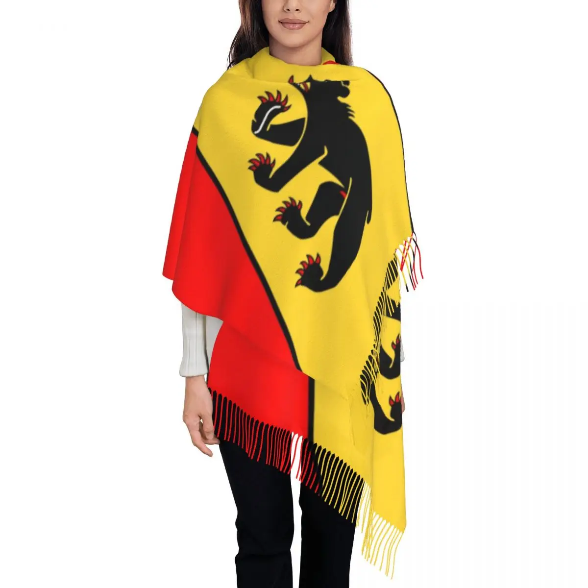 Bern Bear Swiss Flag Tassel Scarf Women Soft Switzerland Bern Coat of Arms Shawls Wraps Female Winter Scarves