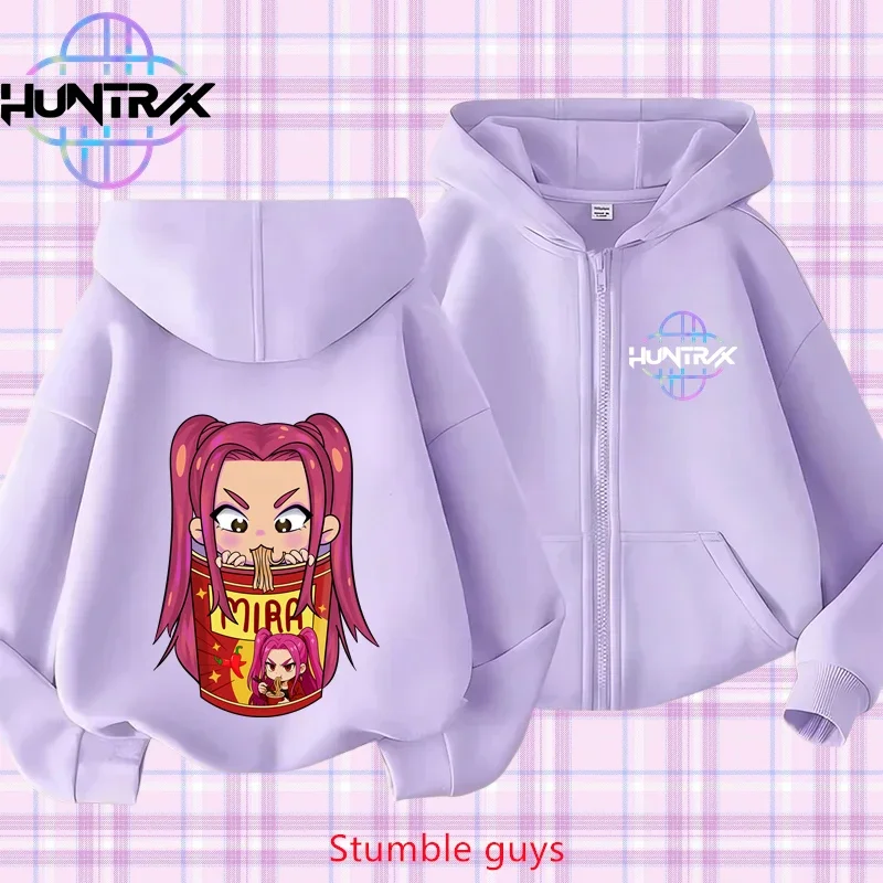 

Kids Purple Kpop Demon Hunters Zip Hoodie Spring Autumn 3-12Y Boys Girls Clothes Comfortable Daily Wear