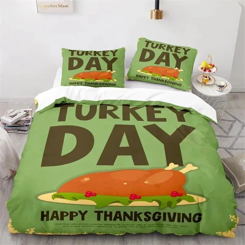 Cartoon Pumpkin Turkey Thanksgiving Day Bedding Set Boys Girls Twin Queen Size Duvet Cover Pillowcase Bed Kids Adult