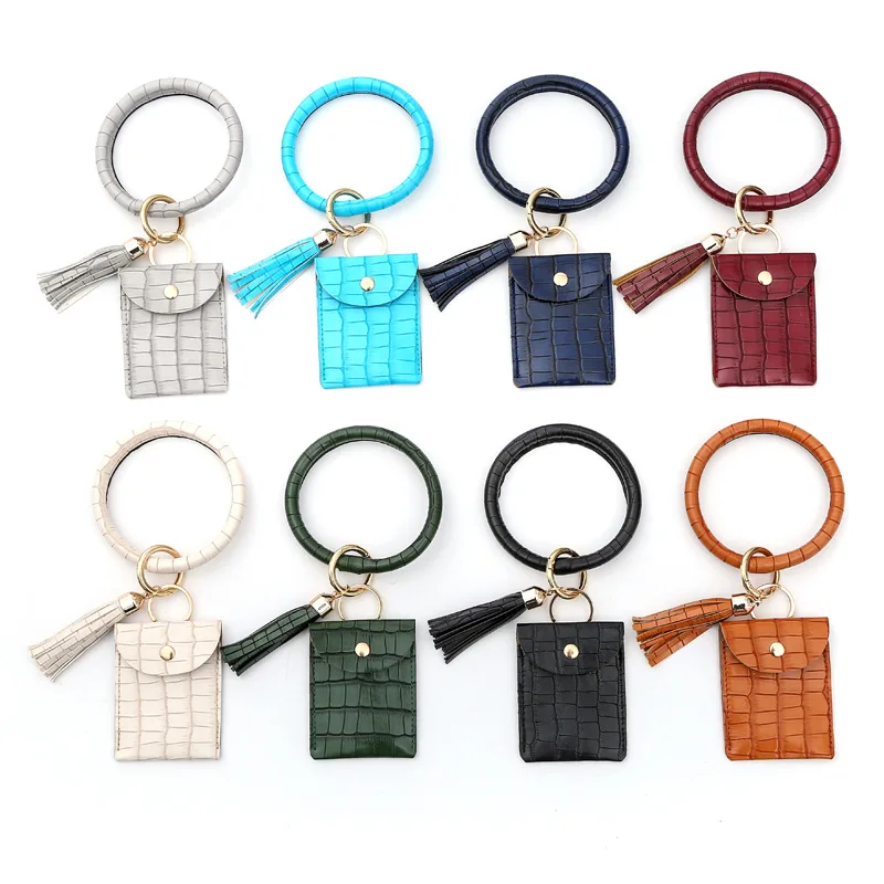 New Card Bag Bracelet Keychain PU Fringe Bracelet Pendant Leather Stone Alligator Coin Purse Credit card holder wallet