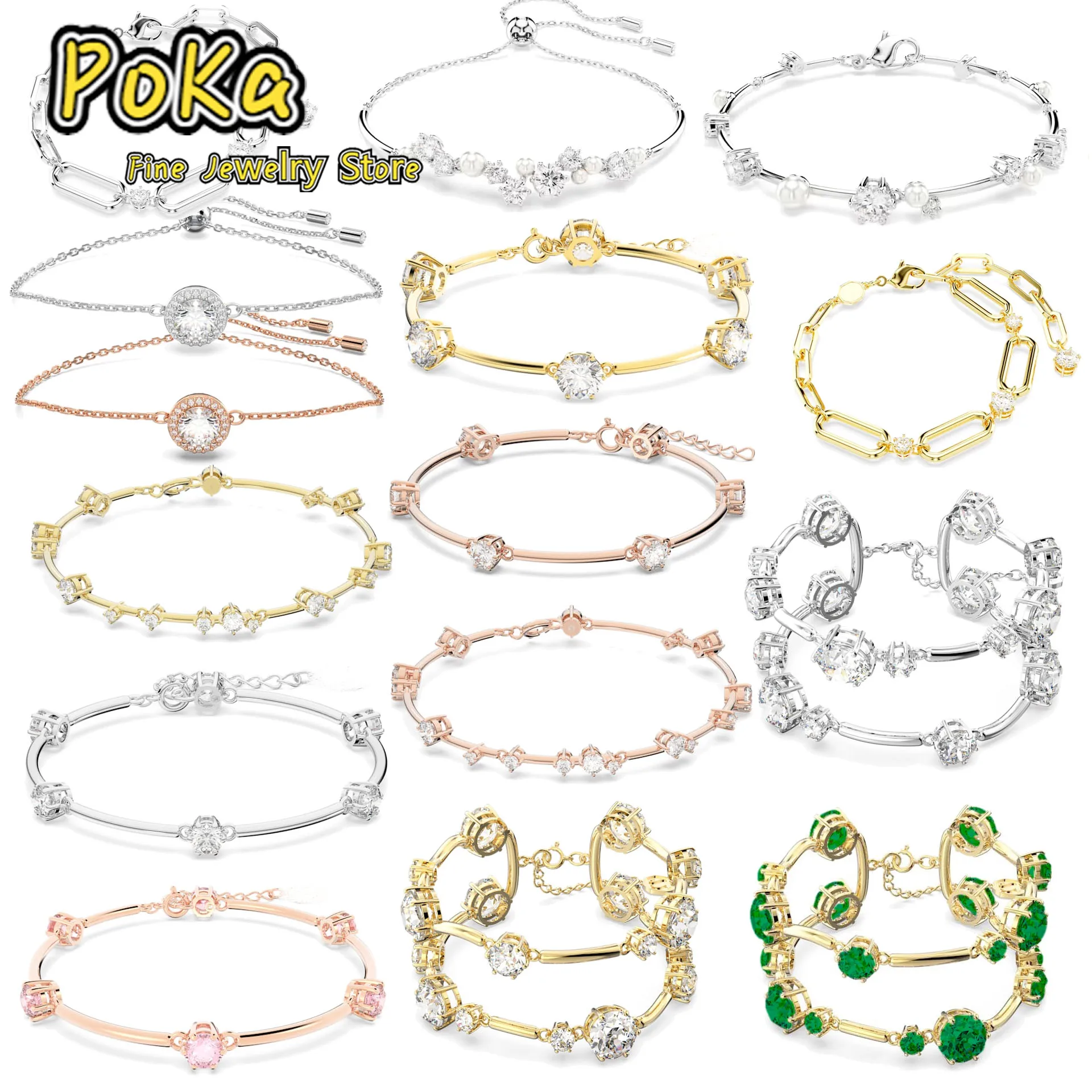 

2026 Hoop Bracelet High Quality New Original Fashion Fine Jewelry Luxury Shiny Gold Silver Crystal Bracelet Large Women Gift