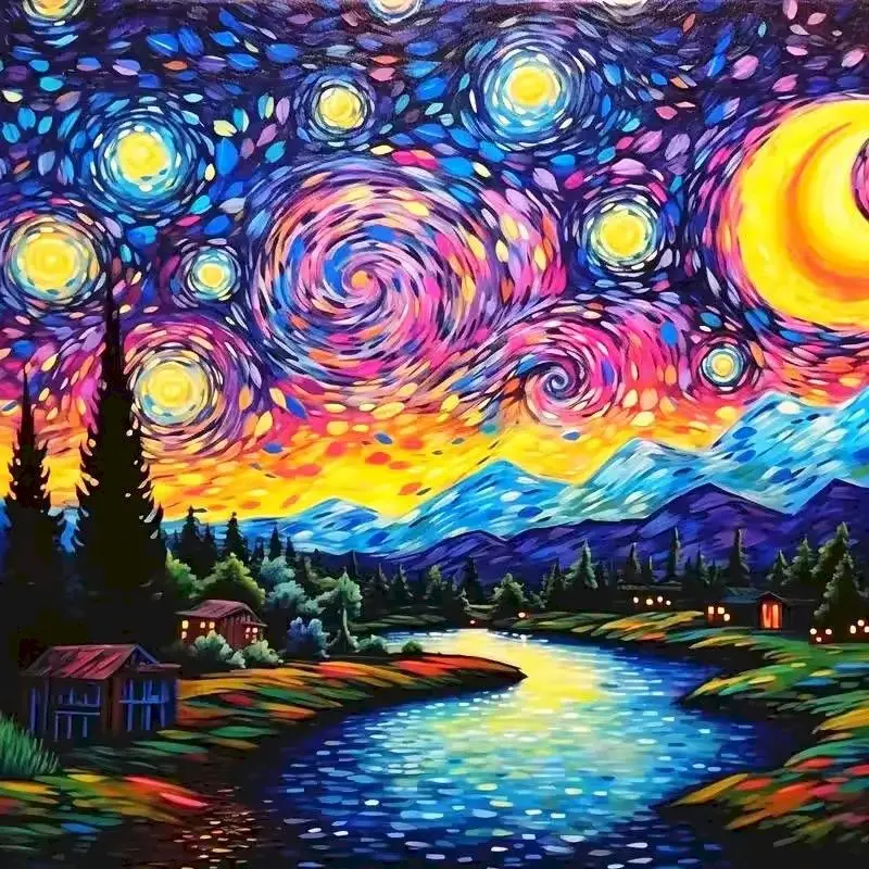 GATYZTORY DIY الماس اللوحة الجديدة 2025 السماء المرصعة بالنجوم 5D كامل مربع جولة فسيفساء المشهد الهوايات الإبداعية جدار ديكور