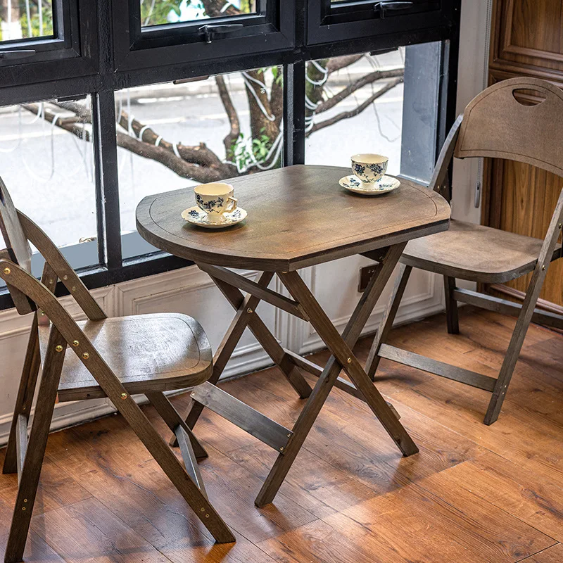 

Simple Medieval Solid Wood Outdoor Folding Tables And Chairs Living Room Balcony Small Apartment Househ.old Dining Table Coffee