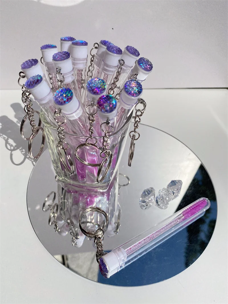 Reusable Eyelash Brush Tube Keychain Plastic Portable Mini Lash Comb Spoolie Container Glitter Cils Mascara Wands Keyring